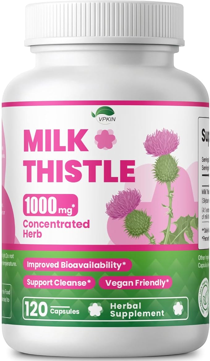 Milk Thistle Supplement1000mg,Max Strength Silymarin 4:1 Concentrated Extract,Support Immune, Non-GMO & Vegan - 120 Capsules,4 Months Supply