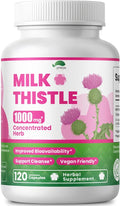 Milk Thistle Supplement1000mg,Max Strength Silymarin 4:1 Concentrated Extract,Support Immune, Non-GMO & Vegan - 120 Capsules,4 Months Supply