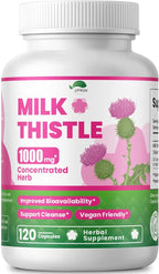 Milk Thistle Supplement1000mg,Max Strength Silymarin 4:1 Concentrated Extract,Support Immune, Non-GMO & Vegan - 120 Capsules,4 Months Supply