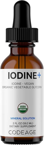 Codeage USDA Certified Organic Iodine Drops - 250 Mcg Per Serving - 1+ Year Supply - Liquid Iodide Supplement - Pure, Clear Iodine - Vegan Potassium Iodine Liquid Drop - 2 fl oz