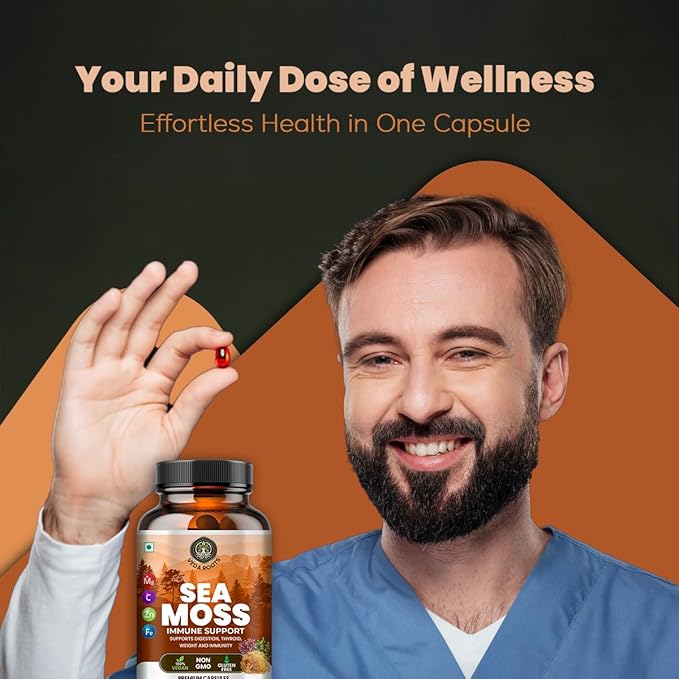 Sea Moss Capsules with Burdock Root, Bladderwrack & Muira Puama support immunity, gut health & energy. Made with raw Irish sea moss powder-120 nutrient-rich superfood capsules-60 Capsules