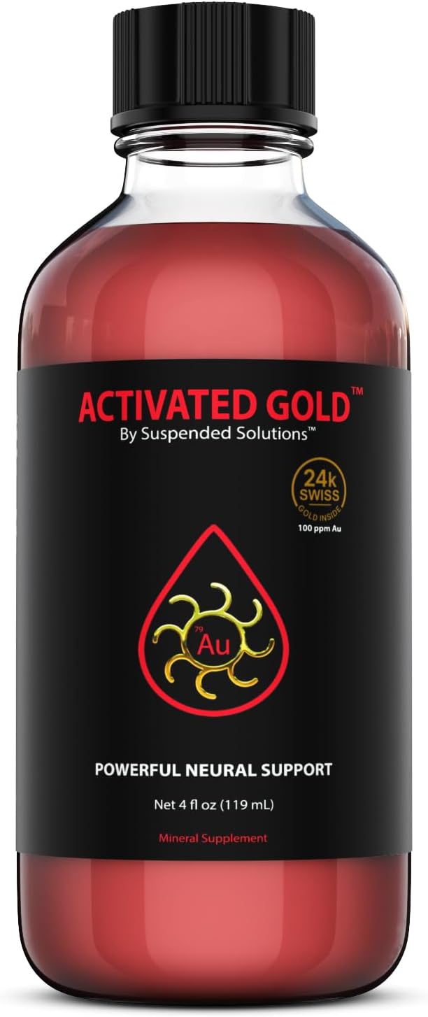 Activated Gold - 4oz, 24k Pure Colloidal Gold Supplement, Nano Gold Particles, Cognitive Support, Focus & Clarity