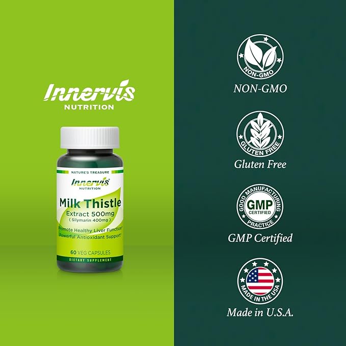 High Potency Silymarin 400mg Milk Thistle Extract 500mg for Optimal Liver Health & Detox Antioxidant Support | 60 Vegan Capsules – Innervis Nutrition