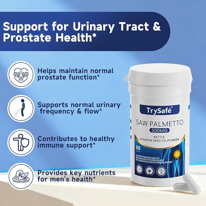 7-in-1 500mg Saw Palmetto for Men Prostate Health Supplement with 200mg Nettle, 200mg Pumpkin Seed Oil - Support Male Urinary Tract and Prostate for Mens Health* & Healthy Immune Function*
