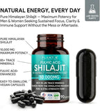 Pure Himalayan Shilajit Capsules - 10,000mg Maximum Potency | Fulvic Acid + 85 Trace Minerals | Energy Boost, Immune Support, Cognitive Function | 90 Veggie Pills for Men & Women