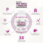 Max Absorption USDA Organic Milk Thistle Potent 5:1 Concentrated Extract (2000mg Strength) & Organic Dandelion Root | Silymarin Antioxidant Flavonoid | Liver Support Supplement (60 Count (Pack of 3))