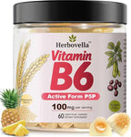 Vitamin B6 Gummies 100mg, Vitamin B6 Supplement P5P for Energy & Nervous System, Sugar Free, Vegan, 60 Liquid-Filled Gummies.