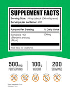 BulkSupplements.com Berberine HCl Powder - Berberine Supplement, Berberine Powder - Gluten Free, 500mg per Serving, 100g (3.5 oz) (Pack of 1)