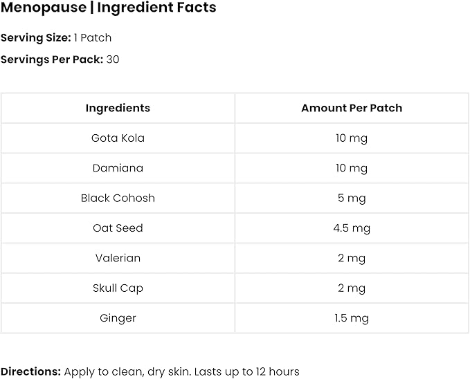 The Patch Remedy Menopause Patch | Black Cohosh, Damiana, Valerian, Ginger | 30 Patches