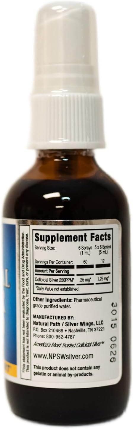 Natural Path Silver Wings Colloidal Silver Liquid - Enhanced Immune Support Supplement - 250ppm (1250mcg) - 2oz Spray