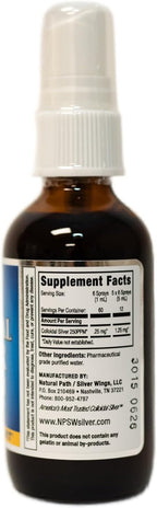 Natural Path Silver Wings Colloidal Silver Liquid - Enhanced Immune Support Supplement - 250ppm (1250mcg) - 2oz Spray
