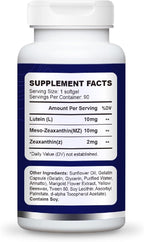 Eye Supplement - Lutein 10mg, Meso-Zeaxanthin 10mg, Zeaxanthin 2mg - Eye Vitamins Supports Vision, Blue Light Protection & Macular Health - Natural Antioxidant Formula | 90 Softgels