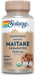 SOLARAY Organic, Fermented Maitake Mushroom Supplement 1000mg - Herbal Adaptogens - Powerful Mushrooms for Health and Wellness Support - Vegan, Gluten Free, 60-Day Guarantee, 30 Servings, 60 VegCaps