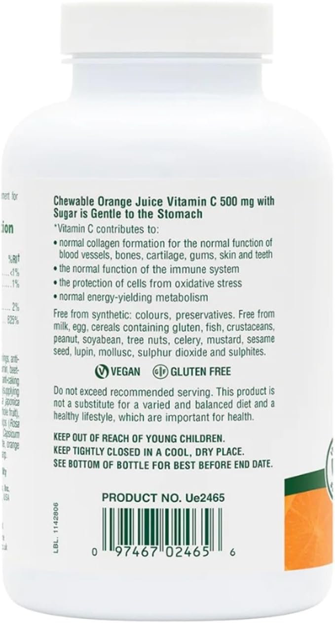 NaturesPlus Orange Juice Chewable Vitamin C - 500 mg, 90 Tablets - High Potency Immune & Vascular Health Support Supplement, Antioxidant - Gentle On Stomach - Vegetarian, Gluten-Free - 90 Servings