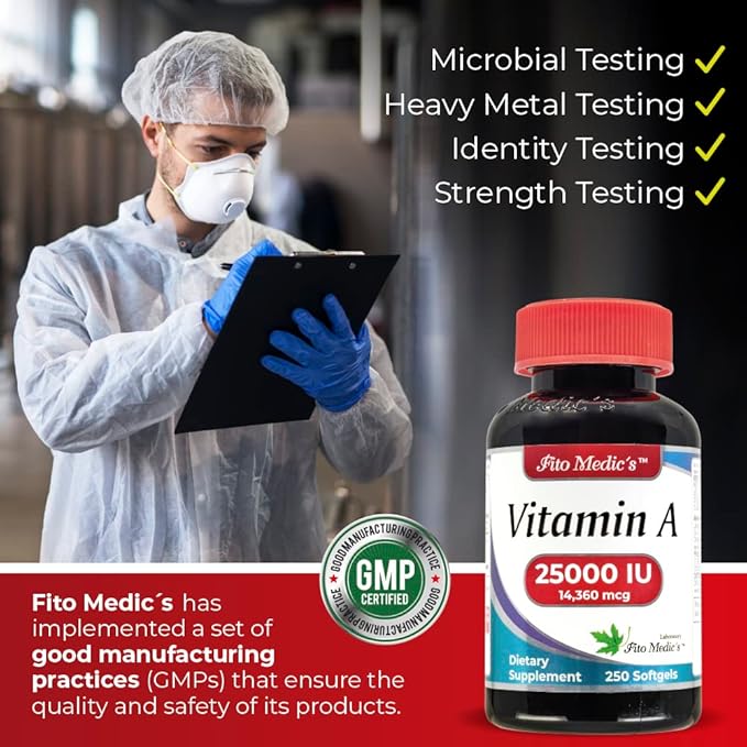 FITO MEDIC'S Lab - Vitamin a 25000 iu softgels - 250 Softgels- Ultra high Absorption, Healthy Skin & Eyes, Antioxidant Activity & Immune System Function.