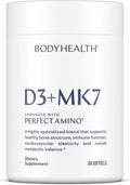 BodyHealth D3 + MK7 - Vitamin D3 5000IU, Vitamin K1, Vitamin K2 - Easy to Swallow Supplement, Supports Bone Strength & Calcium Absorbtion* - 60 Softgels