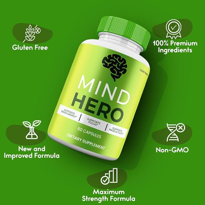 Mind Hero Supplement, All Natural Brain and Cognitive Capsules, Official Clarity and Focus Pills, 1 Month Supply (1 Pack)