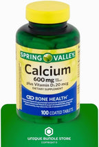 Calcium 600mg with Vitamin D3 – 100 Tablets, Calcium and 800 IU Vitamin D per Tablet, Gluten & Lactose Free, Daily Calcium Supplement for Women and Men (Pack of 3)