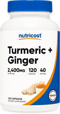 Nutricost Turmeric + Ginger Capsules with Bioperine, 2400mg Per Serving, 120 Capsules - GMO-Free, Gluten-Free, 40 Servings