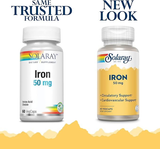 Solaray Iron 50 mg | Healthy Circulation, Cardiovascular Function & Red Blood Cell Health Support | 60 VegCaps