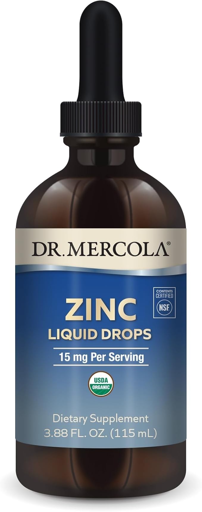 Dr. Mercola Zinc Liquid Drops - Supports Immune & Organ Health - 15 mg Organic Zinc Liquid Drops - USDA Organic - NSF Certified - Non-GMO, Gluten-Free & Soy-Free - 3.88 fl oz (28 Servings)