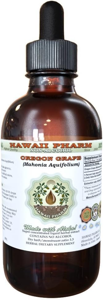 Hawaii Pharm Oregon Grape Alcohol-Free Liquid Extract, Oregon Grape (Mahonia aquifolium) Dried Root Glycerite Natural Herbal Supplement, USA 4 fl.oz