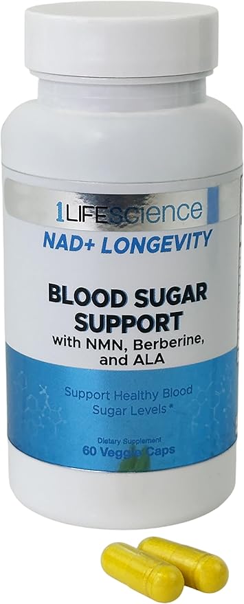 1LifeScience Blood Sugar Blend Supplement – NMN, Urolithin A, Berberine & Alpha Lipoic Acid – NAD+ Support Formula – cGMP Made in USA – 60 Veg Caps