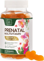 Prenatal Vitamins for Women – Complete Pregnancy Multivitamin - Folic Acid, Omega 3 DHA, Choline, Vitamin D – Essential Support for Mom's & Baby Brain Development - Tasty Orange Flavor - 60 Gummies