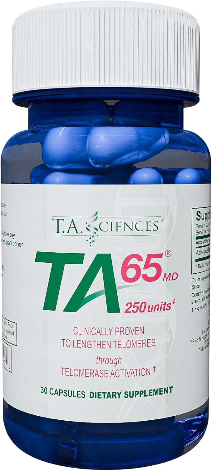 T.A. Sciences TA-65 Telomere Activation Supplement, 2.5 Times Potency Telomerase, 30 Capsules