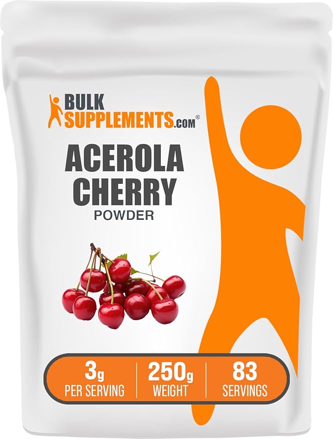 BulkSupplements.com Acerola Cherry Powder - Fruit Powder, Acerola Cherry Supplement, Vitamin C Supplement - Gluten Free, 3g per Serving, 250g (8.8 oz) (Pack of 1)