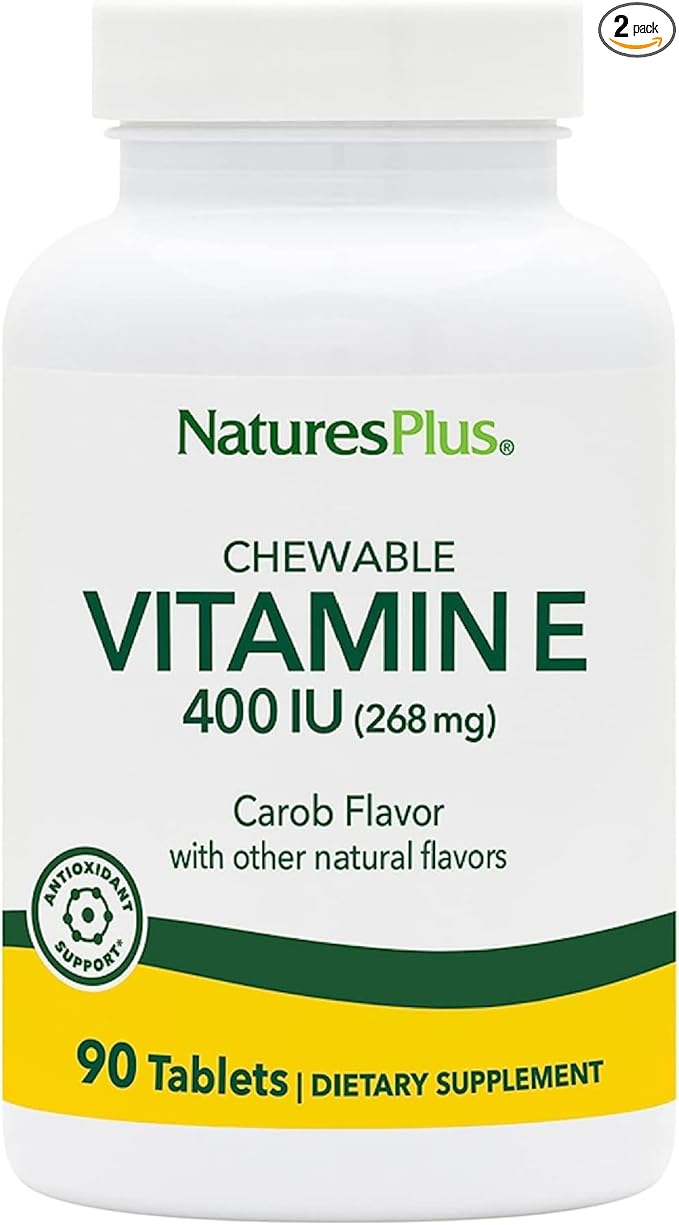 NaturesPlus Vitamin E, Natural Carob Flavor - 90 Chewable Tablets, Pack of 2 - Free-Radical Defense & Overall Well-Being - Vegetarian, Gluten Free - 180 Total Servings