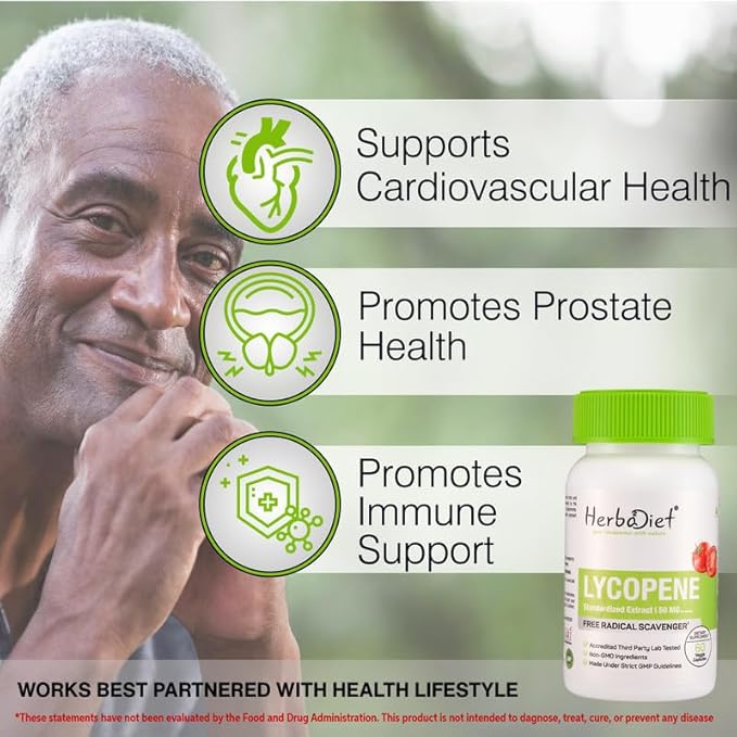 Lycopene 50mg Capsules - Natural Prostate Health Support Supplements for Men - Immune Support, Antioxidant, Vision Support, Heart Health, Eye Health - Pure Tomato Extract (120 Capsules)