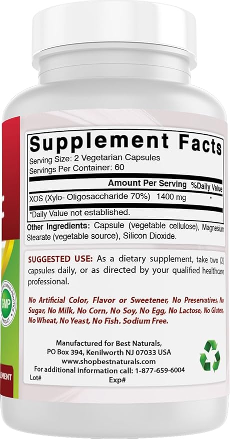 Best Naturals Prebiotics Fiber XOS (Xylo Oligosaccharide) 1400mg Serving 120 Veg Capsules (Pack of 2)