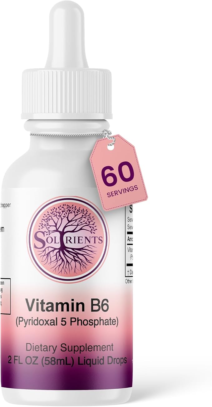 P5P Vitamin B6 Liquid Drops (Pyridoxal 5 Phosphate) – Active Form B6 Supplement – 60 Servings (2 Month Supply) – 2 Fl Oz (58mL) – Solrients
