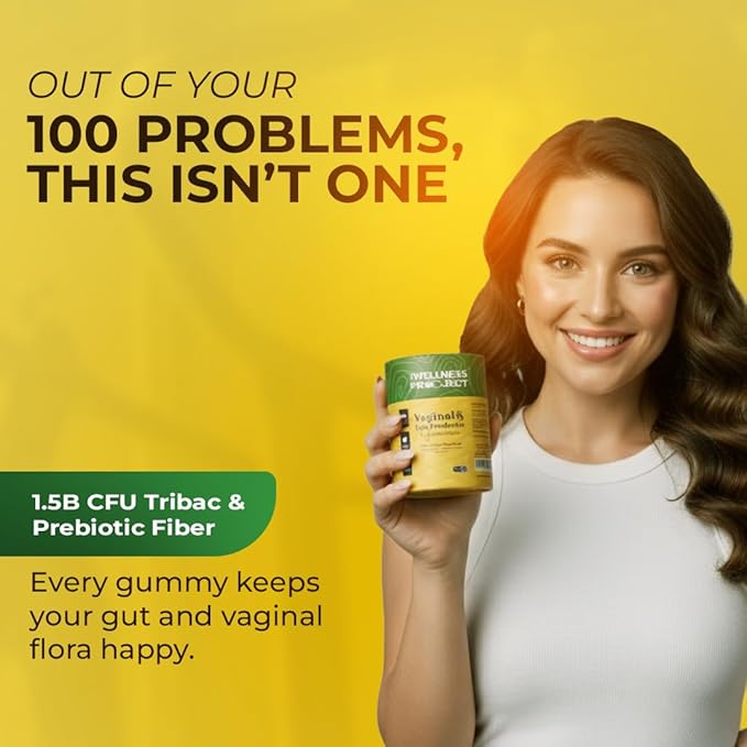 The Wellness Project Vaginal & Gut Probiotic + Prebiotic Gummies| Triple-Strength Clinically Studied Probiotics for Flora, Odor & pH Balance | No Added Sugars | Delicious Pineapple Flavor (Pack of 2)