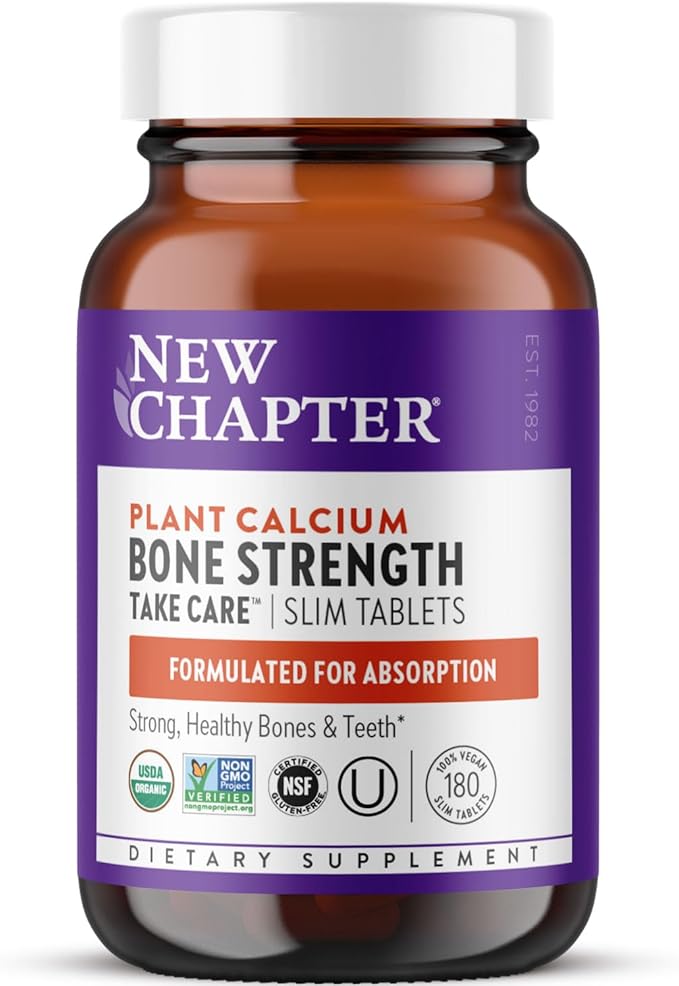 New Chapter Calcium Supplement - Bone Strength Plant-Based USDA Organic Calcium with Magnesium, Vitamin D3+K2, for Bone Health & Joint Mobility, Heart Support, 905 mg dose - 180 Slim Tablets