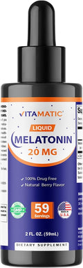 Vitamatic Melatonin 20mg Liquid Drops – 2 Fluid Ounce (59ml) – Natural Berry Flavor – for Adults – Non-GMO – Vegetarian Supplement