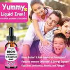 Iron Supplement for Women Men & Kids, Iron Vitamin C, A, B-Complex, Vegan Iron Drops High Potency Liquid Vitamin & Iron Supplements for Anemia, Red Blood Cell, Energy, Blood Builder, Gentle
