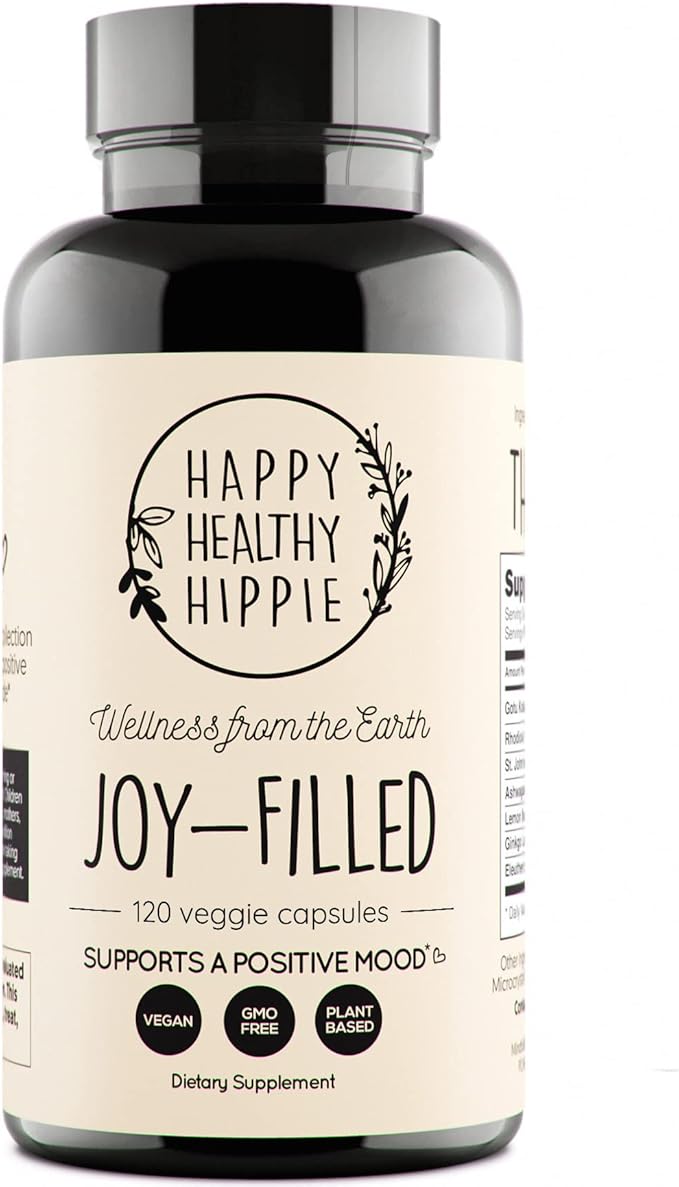 Joy-Filled Mood Support Supplement - 7 Herb Complex + St. Johns Worts (120 Ct) | Stress Relief Supplement with Rhodiola Rosea, Eleuthero | Helps Calm The Mind & Body | 100% Plant-Based Happy Pills