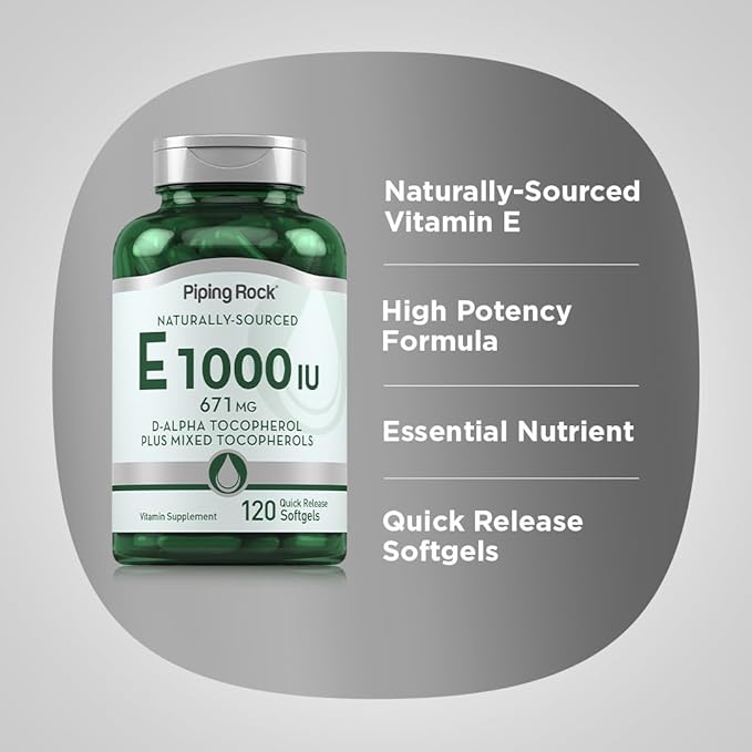 Piping Rock Vitamin E 1000 IU Softgels | 120 Count | with D-Alpha and Mixed Tocopherols | Supplement for Men and Women | Gluten Free, Non-GMO