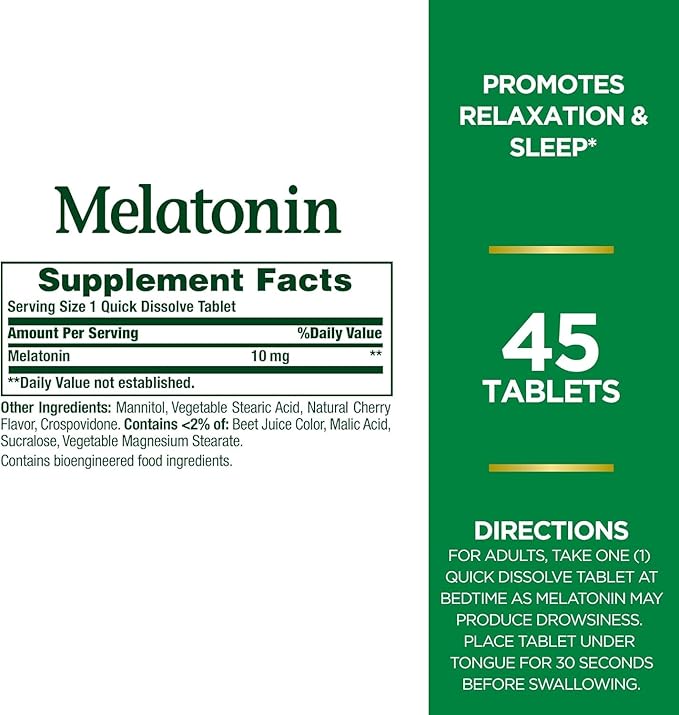 Nature's Bounty Melatonin 10 mg Quick Dissolve Tablets 45 ea (Pack of 4)