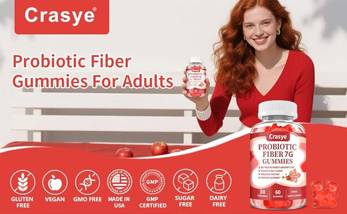 Fiber Gummies for Adults, Probiotic Fiber Gummy Sugar Free Fiber Supplement for Women Men Digestive Regularity Health Support Gut and Immune Wellness - 60 Gummies
