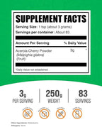 BulkSupplements.com Acerola Cherry Powder - Fruit Powder, Acerola Cherry Supplement, Vitamin C Supplement - Gluten Free, 3g per Serving, 250g (8.8 oz) (Pack of 1)