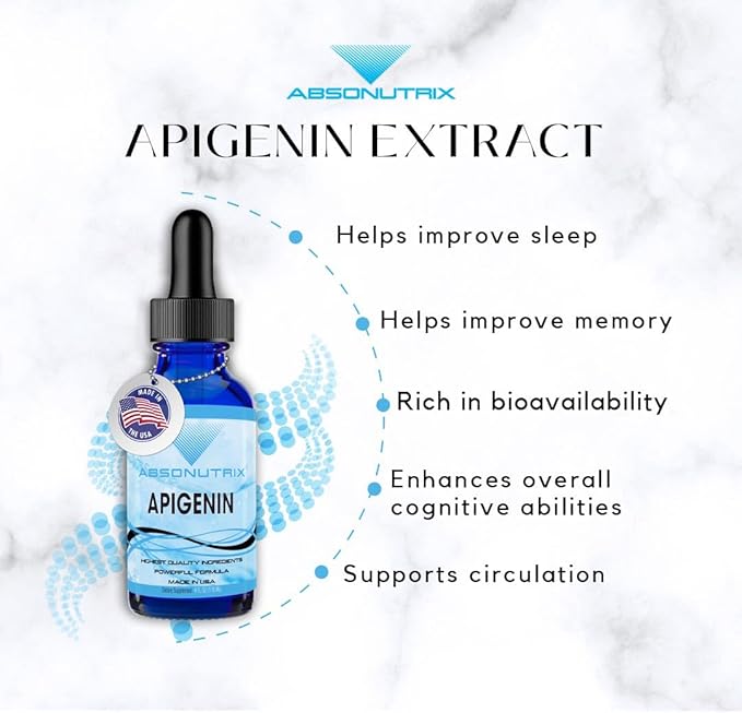 Absonutrix Apigenin 75 mg per Serving, 4 Fl Oz Bottle, 200 Potent Servings, Made in USA, Quick Absorption, Quality Potent Ingredients, Non-GMO, GMP Certified Facility, Cruelty-Free Products