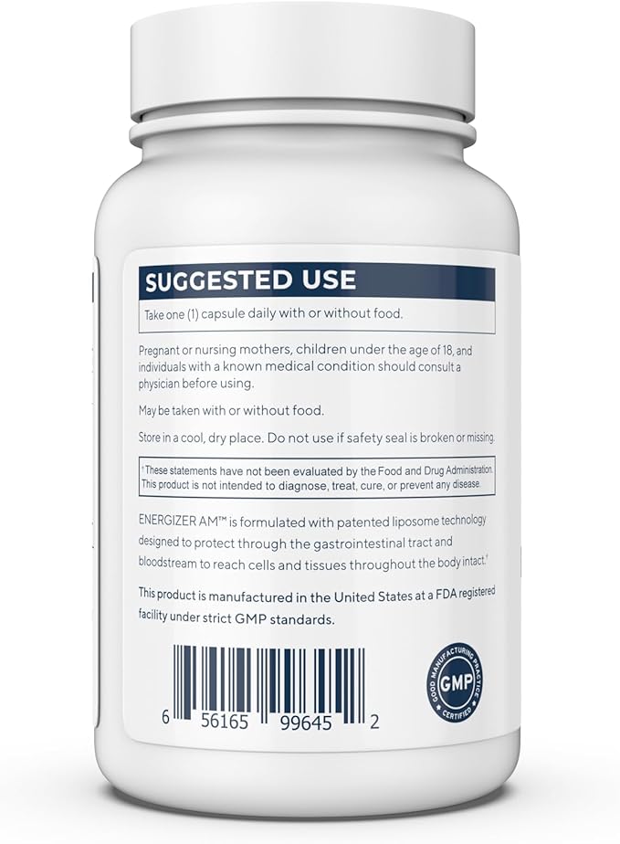 Renue By Science Energizer AM | Liposomal Resveratrol Hesperidin & Green Tea Supplement | 60 Capsules with Trans Resveratrol (65mg) Hesperidin (150mg) Green Tea Extract (35mg) - Non-GMO | Made in USA