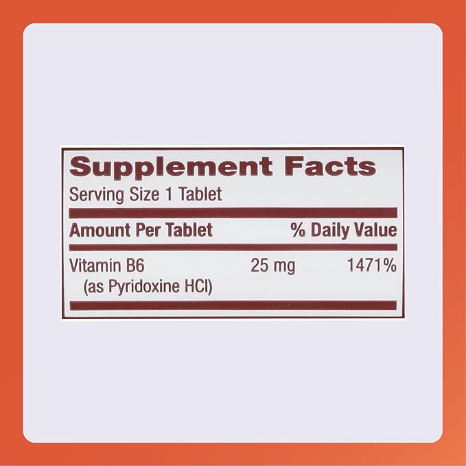 Rugby Vitamin B-6 Tablets - 25mg of Vitamin B6 - Dietary Supplement - 100 Count (2 Pack)
