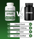 Potassium Citrate Supplement 1320mg, High Absorption Powder, 120 Vegan Capsules, Non-GMO & Gluten-Free Potassium Supplements for Women and Men