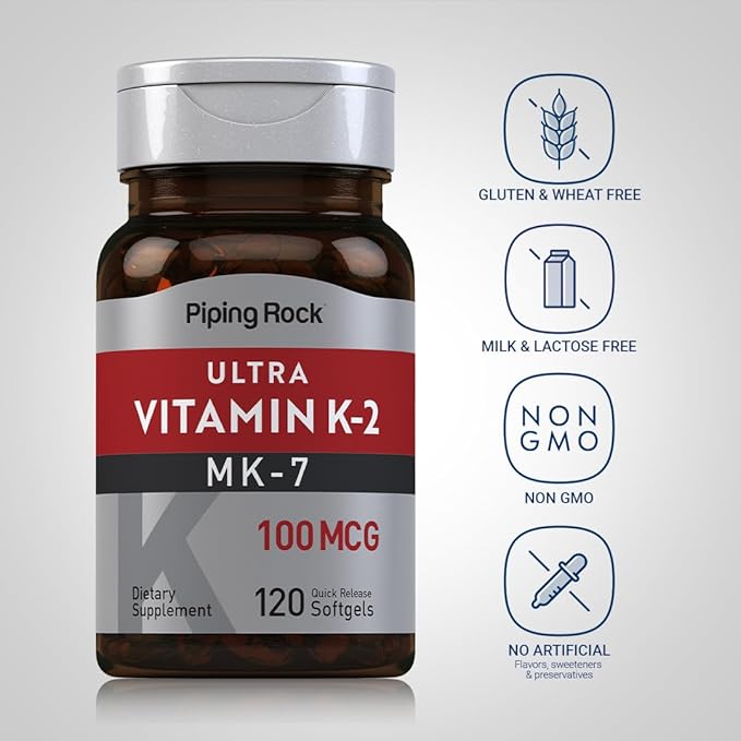 Piping Rock Vitamin K2 MK7 | 100 mcg | 120 Softgels | Non-GMO, Gluten Free Supplement