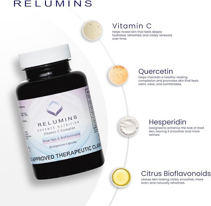 Relumins Advanced Vitamin C Supplement with Rose HIPS - 1000mg of Vitamin C Immune Support & Collagen Production, Made in USA, Ultimate Wellness Gift for Mom, 60 Capsules (30-Day Supply)