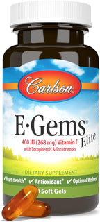 Carlson - E-Gems Elite, 400 IU Vitamin E with Tocopherols & Tocotrienols, Heart Health & Optimal Wellness, Antioxidant, 60 soft gels